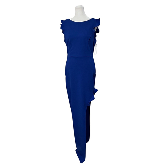 Joaquin Blanco Royal Blue Ruffle Assymetrical Maxi Dress Gown Size Medium NWT - Picture 1 of 8